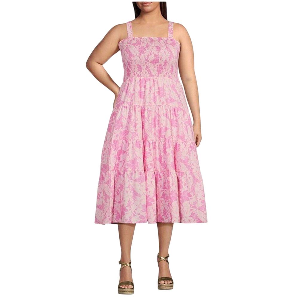 Michael Kors $155 Palm Tiered Smock Pink Cotton Sleeveless Boho Dress Size 0X